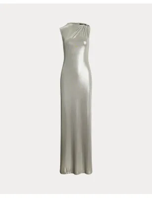 RALPH LAUREN- Abito lungo metallizzato con fibbia