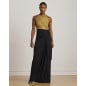 RALPH LAUREN- Abito lungo in rete e jersey con fiocco