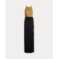 RALPH LAUREN- Abito lungo in rete e jersey con fiocco