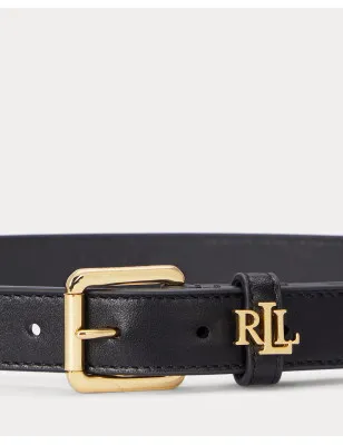 RALPH LAUREN- Cintura in pelle con logo sul passante