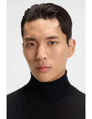 HUGO BOSS- Maglione regular fit a collo alto in lana merino