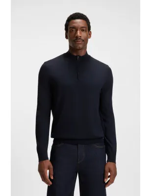 HUGO BOSS- Maglione con colletto con zip in lana vergine