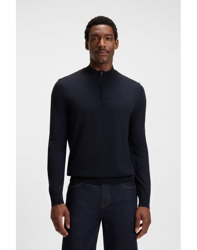 HUGO BOSS- Maglione con colletto con zip in lana vergine