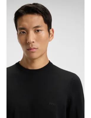 HUGO BOSS- Maglione regular fit in lana vergine con logo ricamato