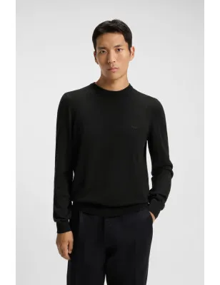 HUGO BOSS- Maglione regular fit in lana vergine con logo ricamato