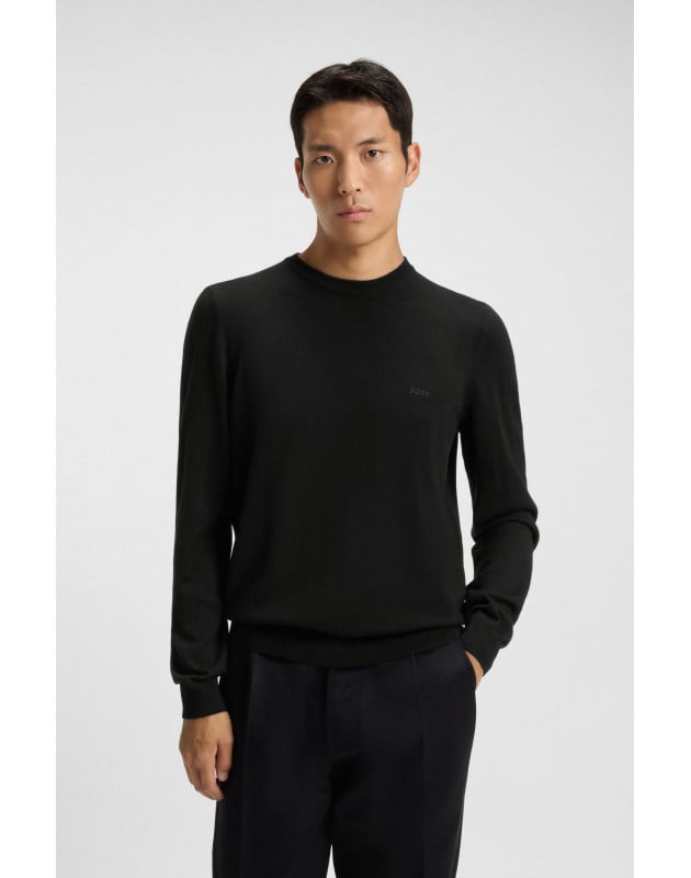 HUGO BOSS- Maglione regular fit in lana vergine con logo ricamato