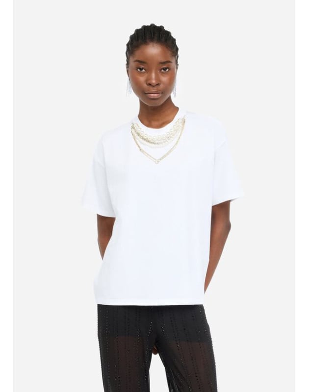 LIU JO- T-shirt con perle e strass