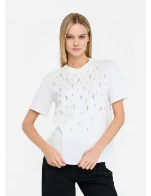 LIU JO- T-shirt con perle e strass
