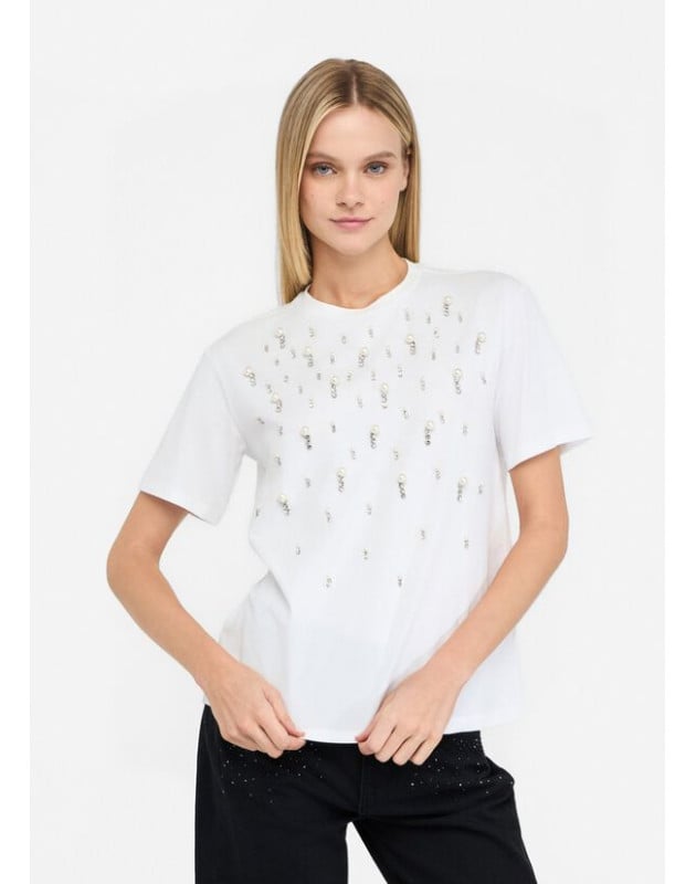 LIU JO- T-shirt con perle e strass LIU JO- T-shirt con perle e strass