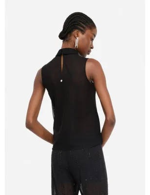 LIU JO- Top in tulle con strass