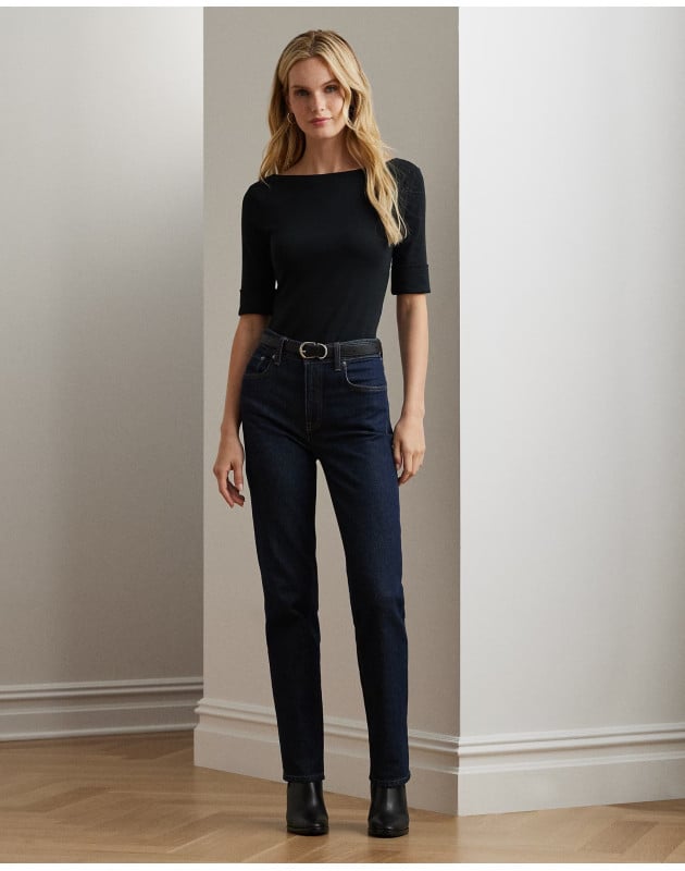 RALPH LAUREN- Maglietta con scollo a barchetta stretch