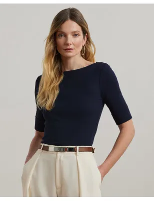 RALPH LAUREN- Maglietta con scollo a barchetta stretch