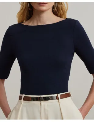 RALPH LAUREN- Maglietta con scollo a barchetta stretch