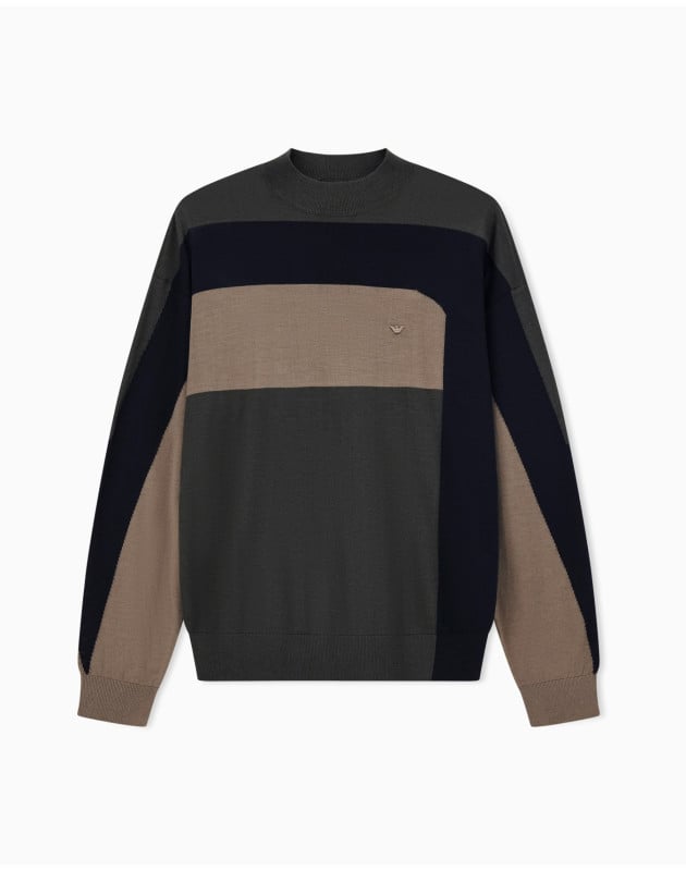 EMPORIO ARMANI- Maglione in lana vergine color block