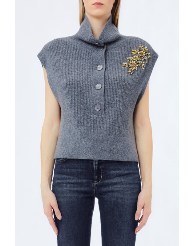 LIU JO- Gilet 100% lana con ricami gioiello