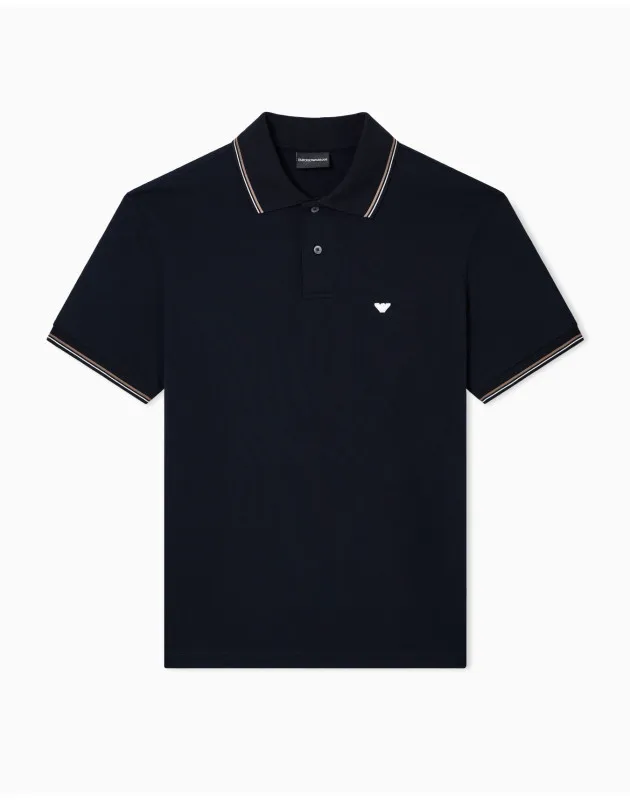 EMPORIO ARMANI- Polo slim fit in piquet stretch con micro eagle