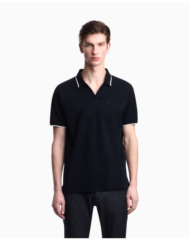 EMPORIO ARMANI- Polo con scollo V in piquet