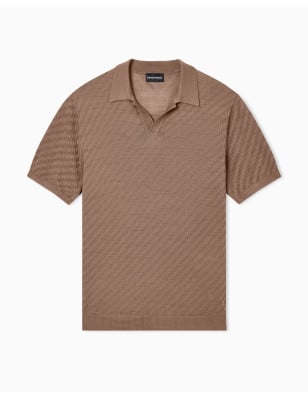 EMPORIO ARMANI- Maglia collo polo in misto lyocell punto links e rasato