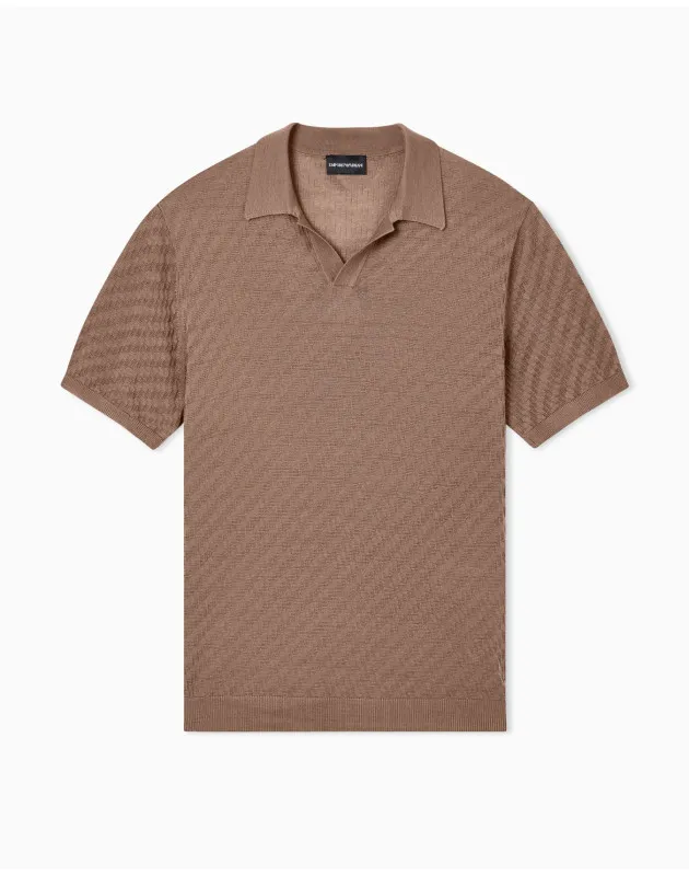 EMPORIO ARMANI- Maglia collo polo in misto lyocell punto links e rasato