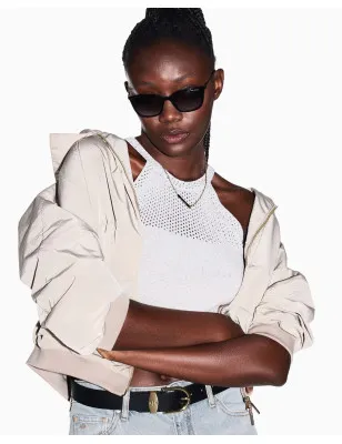 ARMANI EXCHANGE- Top traforato in filo di lurex con bottone