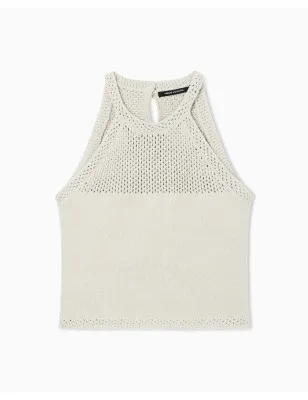 ARMANI EXCHANGE- Top traforato in filo di lurex con bottone
