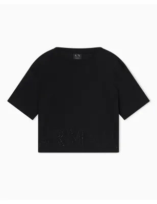 ARMANI EXCHANGE- Cropped T-Shirt basic in jersey di cotone