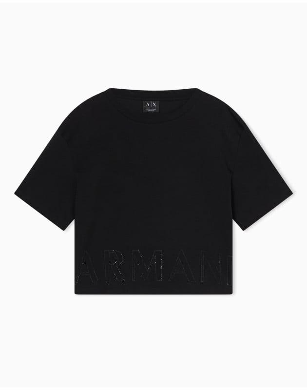 ARMANI EXCHANGE- Cropped T-Shirt basic in jersey di cotone