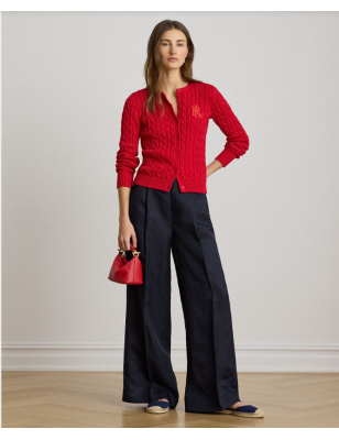 RALPH LAUREN- Pantaloni a gamba larga in twill misto lino