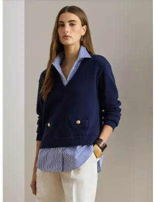 RALPH LAUREN- Maglione in cotone a strati con bottoni