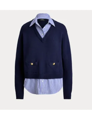 RALPH LAUREN- Maglione in cotone a strati con bottoni