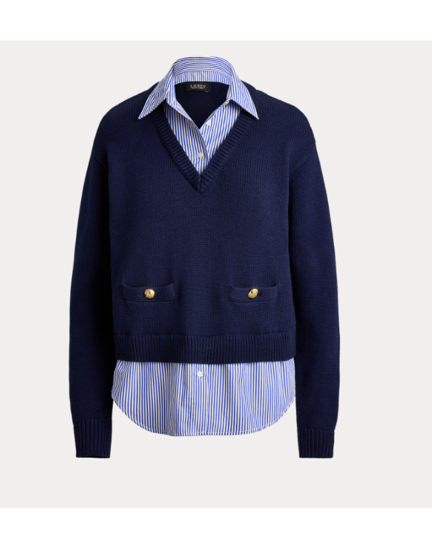 RALPH LAUREN- Maglione in cotone a strati con bottoni