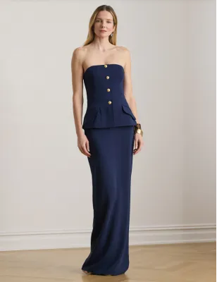 RALPH LAUREN- Abito senza spalline in cady elasticizzato con bottoni decorativi