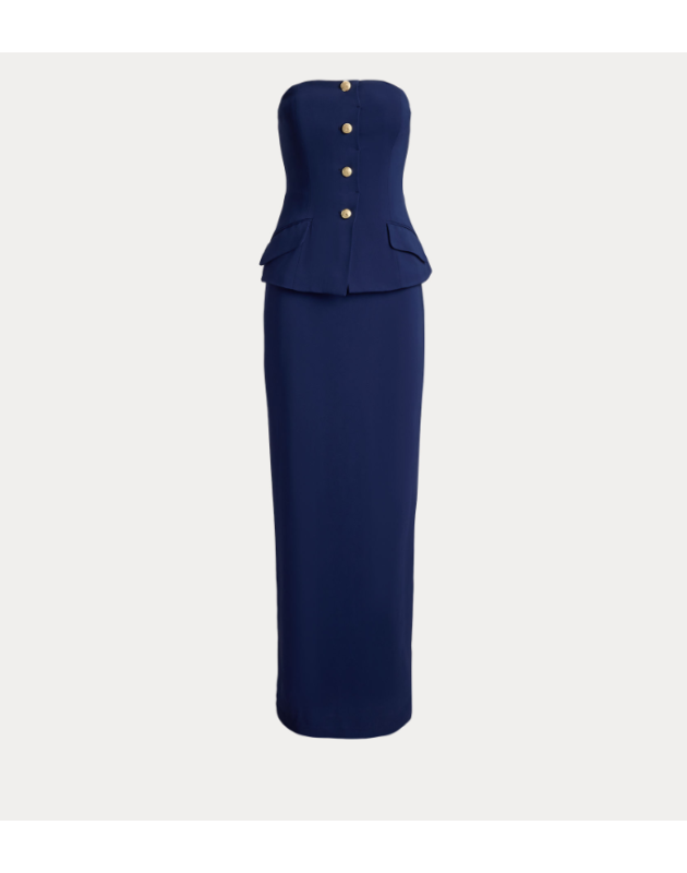 RALPH LAUREN- Abito senza spalline in cady elasticizzato con bottoni decorativi