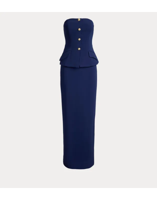 RALPH LAUREN- Abito senza spalline in cady elasticizzato con bottoni decorativi