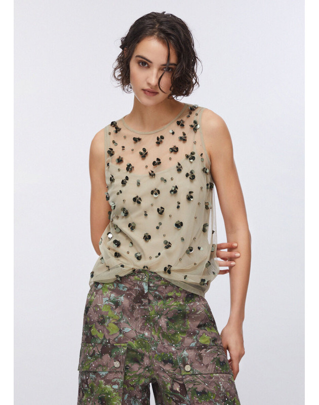 LIU JO- Top in tulle ricamato