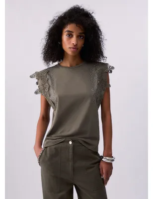 LIU JO- T-shirt con dettagli macramè