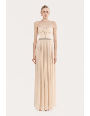 NISSA- Abito lungo in chiffon con dettagli in cristallo