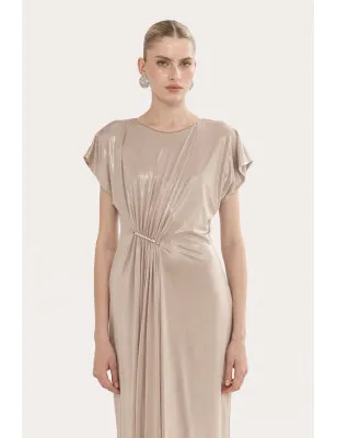 NISSA- Abito lungo in jersey elasticizzato metallizzato con arricciature