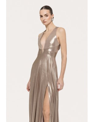 NISSA- Abito lungo plissettato metallizzato