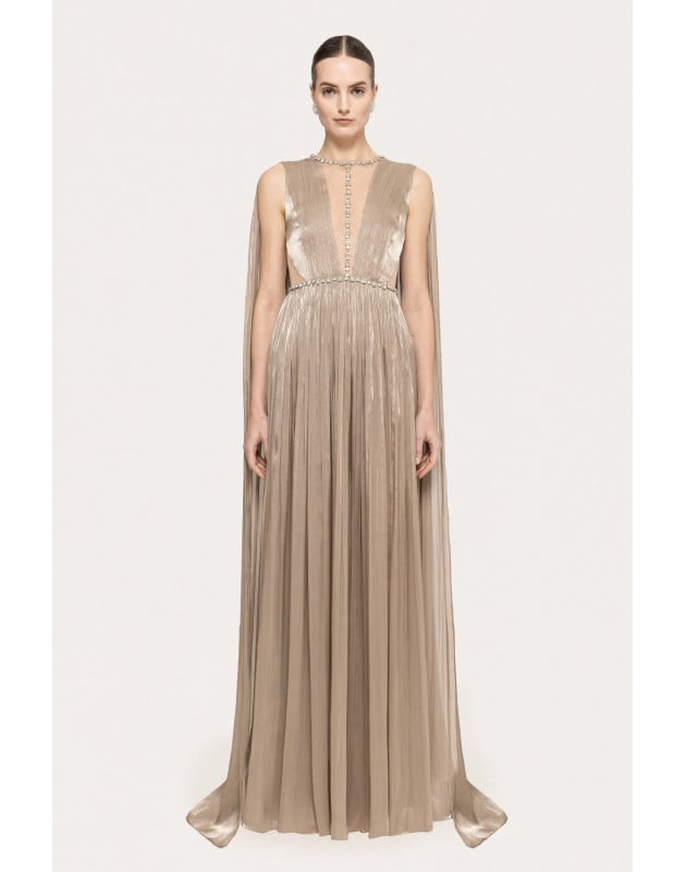 NISSA- Abito lungo in chiffon impreziosito da cristalli