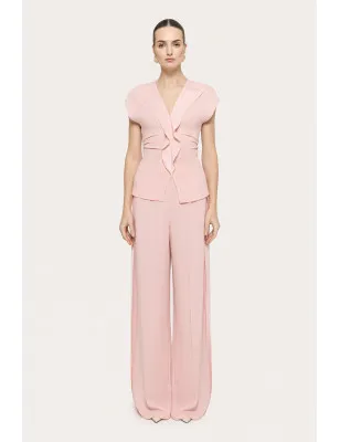 NISSA- Completo Top in crêpe con dettagli a volant e pantaloni