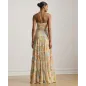 RALPH LAUREN- Abito da sera a balze in georgette con stampa floreale e scollo all'americana