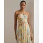 RALPH LAUREN- Abito da sera a balze in georgette con stampa floreale e scollo all'americana