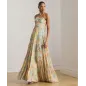 RALPH LAUREN- Abito da sera a balze in georgette con stampa floreale e scollo all'americana