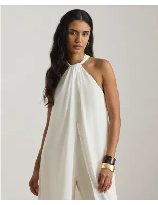 RALPH LAUREN- Tuta intera a gamba larga con scollo all'americana in stile Cape Georgette