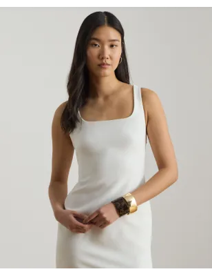 RALPH LAUREN- Abito senza maniche in crepe con chiusura a torsione sulla schiena