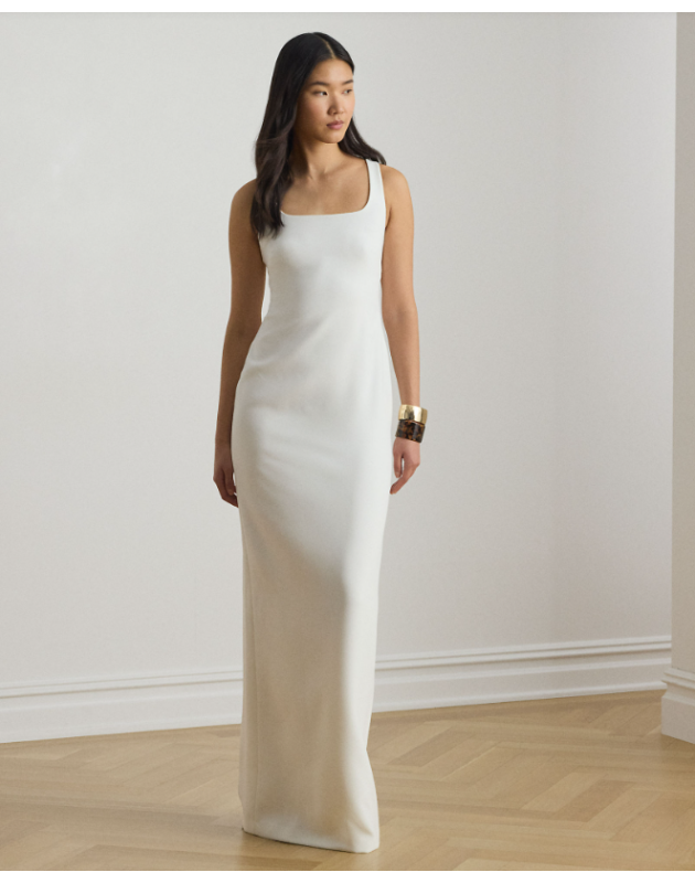 RALPH LAUREN- Abito senza maniche in crepe con chiusura a torsione sulla schiena