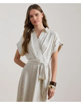 RALPH LAUREN- ABITO IN TWILL A RIGHE CON CINTURA