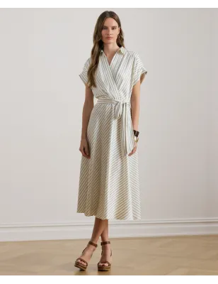 RALPH LAUREN- ABITO IN TWILL A RIGHE CON CINTURA
