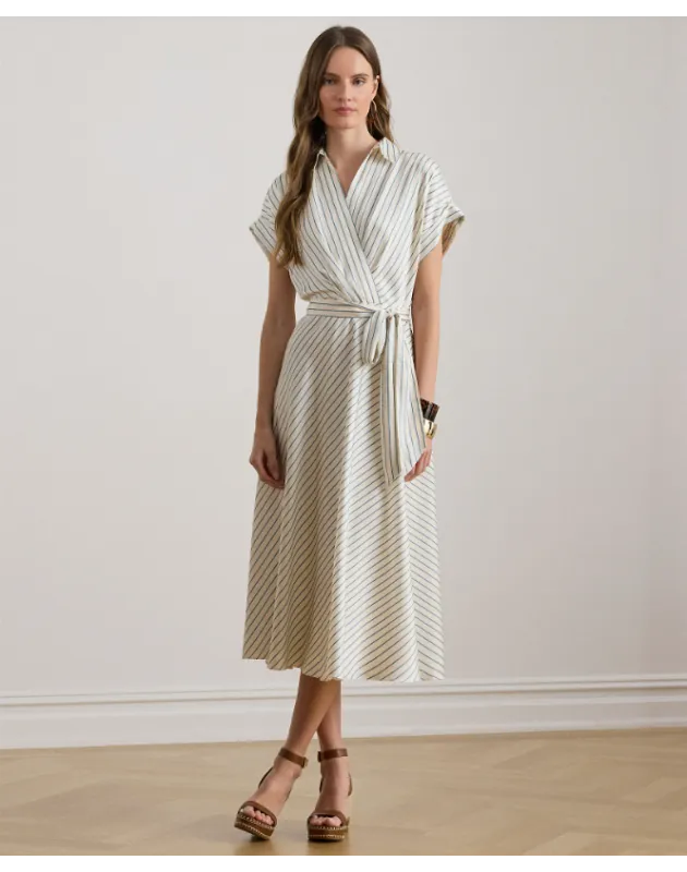 RALPH LAUREN- ABITO IN TWILL A RIGHE CON CINTURA